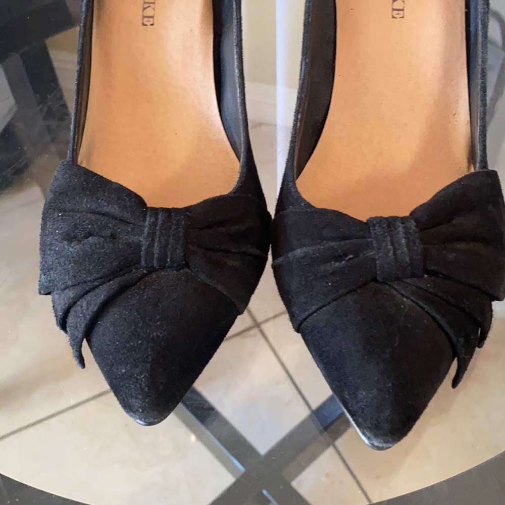 Audrey Brooke black suede bow high heels